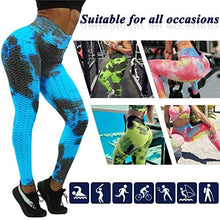 Load image into Gallery viewer, Murandick Textured Leggings for Women Scrunch High Waist Textured Yoga Workout Pants - Blue Pattern
