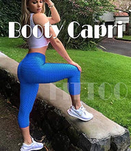 Load image into Gallery viewer, FITTOO Women's High Waist Yoga Pants Tummy Control Scrunched Booty Capri Leggings Workout Running Butt Lift Textured Tights Blue
