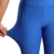 Load image into Gallery viewer, FITTOO Women's High Waist Yoga Pants Tummy Control Scrunched Booty Capri Leggings Workout Running Butt Lift Textured Tights Blue
