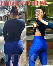Load image into Gallery viewer, FITTOO Women's High Waist Yoga Pants Tummy Control Scrunched Booty Leggings Workout Running Butt Lift Textured Tights Peach Butt Blue
