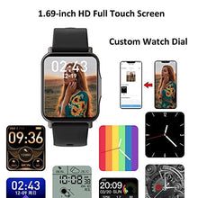 Load image into Gallery viewer, Smart Watch, Hongmed 1.69"(43mm) Fitness Watch with Temperature Blood Pressure Oxygen Monitor for Android Phones and iPhone Compatible, Waterproof Activity Tracker for Men and Women Black

