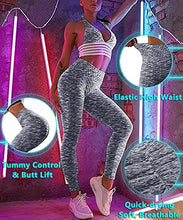 Load image into Gallery viewer, Murandick Textured Leggings for Women Scrunch High Waist Textured Yoga Workout Pants - Blue/Grey
