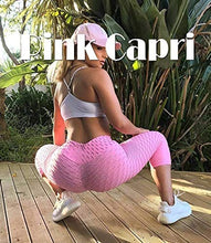 Load image into Gallery viewer, FITTOO Women's High Waist Yoga Pants Tummy Control Scrunched Booty Capri Leggings Workout Running Butt Lift Textured Tights Pink
